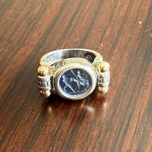 VTG  Italian intaglio ring, carved Roman imageryVenetian glass 925 and 14k ring
